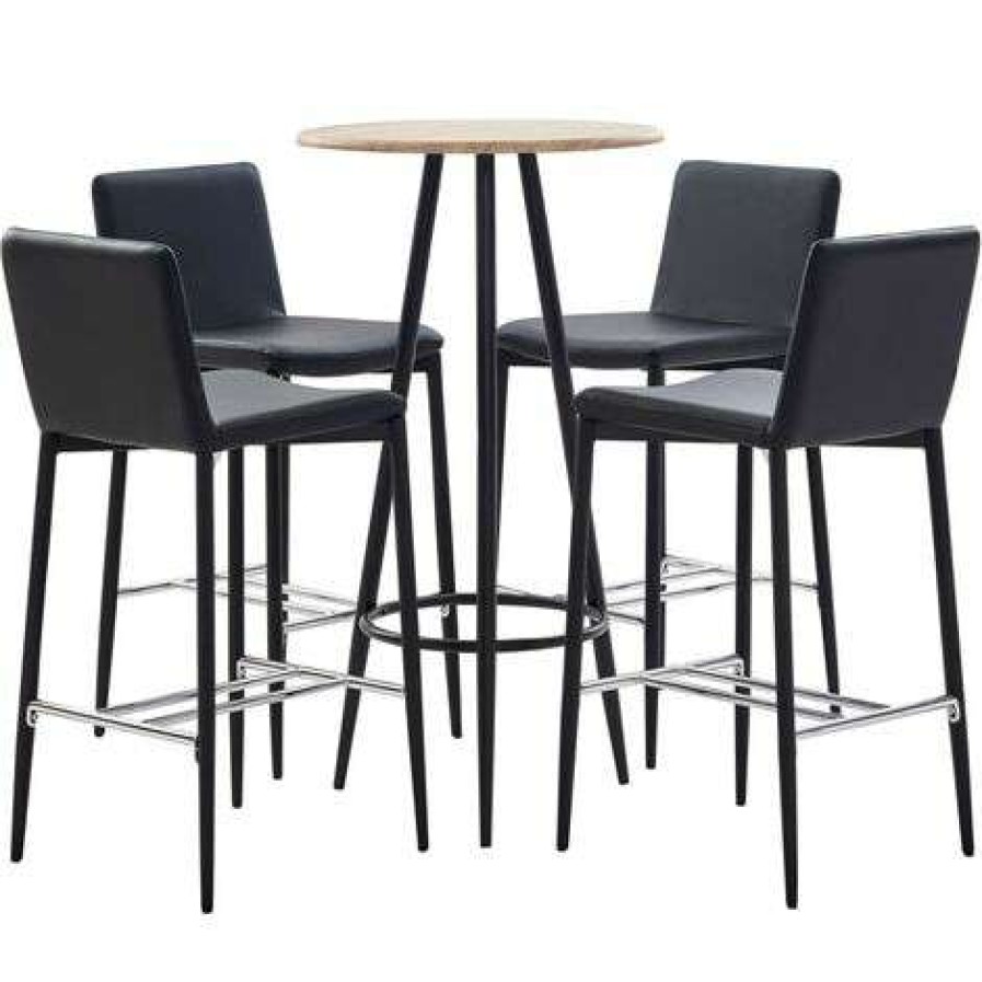 Table Haute Et Bar * | Offres True Deal Ensemble De Bar 5 Pcs Similicuir Noir