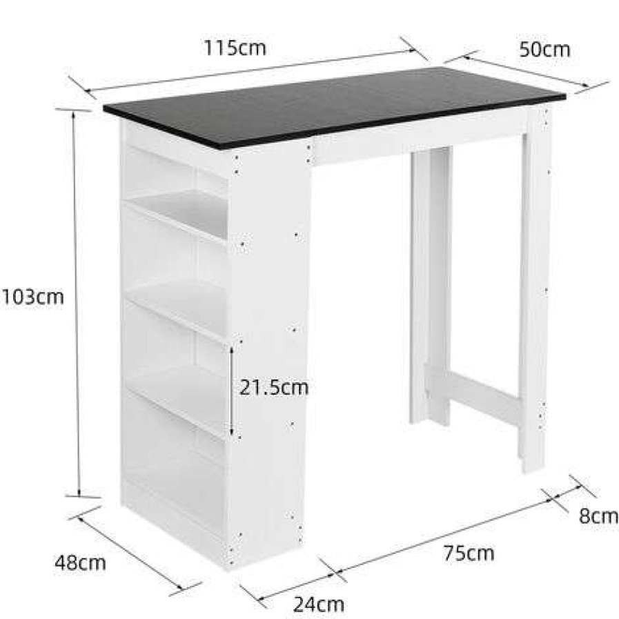 Table Haute Et Bar * | Coupon Wyctin Hofuton Table De Bar Debout Avec Etageres Salon Salle A Manger, 115*50*103Cm, Blanc + Noir