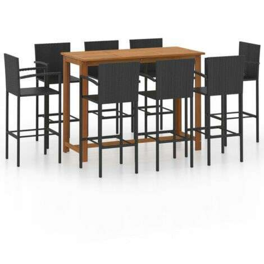 Table Haute Et Bar * | Top 10 Hommoo Ensemble De Bar De Jardin 9 Pcs Noir