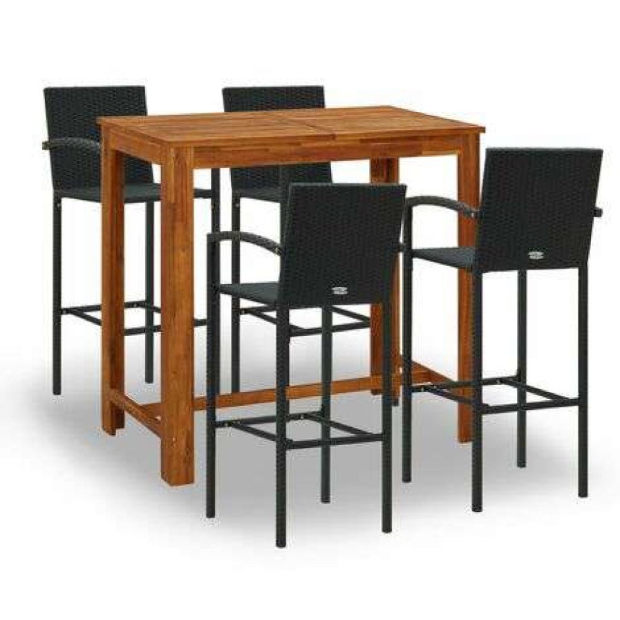 Table Haute Et Bar * | Vente Flash Youthup Ensemble De Bar De Jardin 5 Pcs Noir Noir