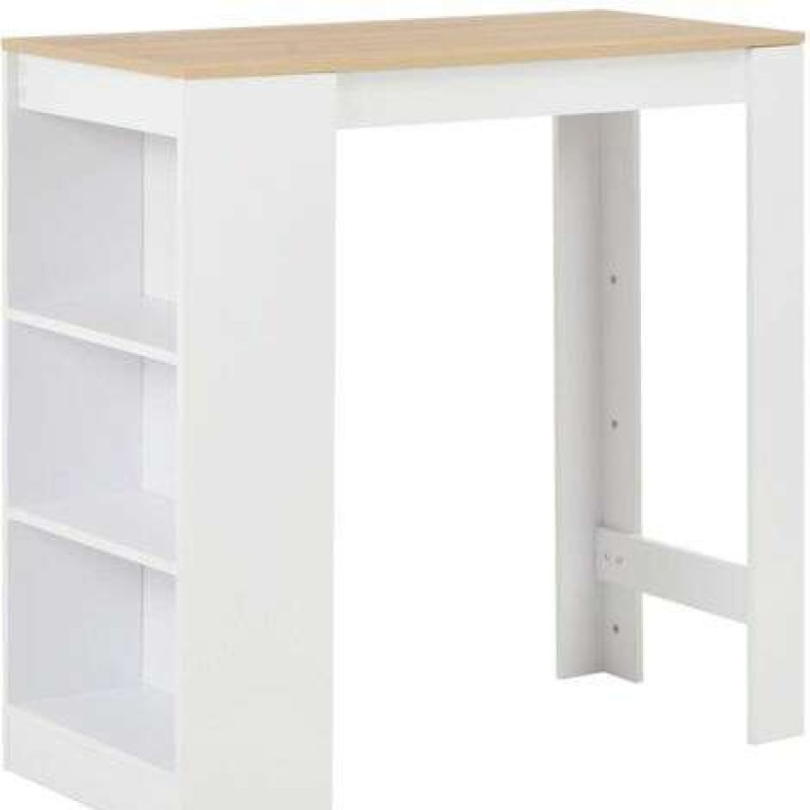 Table Haute Et Bar * | De Gros Helloshop26 Table Haute Mange Debout Bar Bistrot Avec Etagere Blanc 110 Cm Blanc