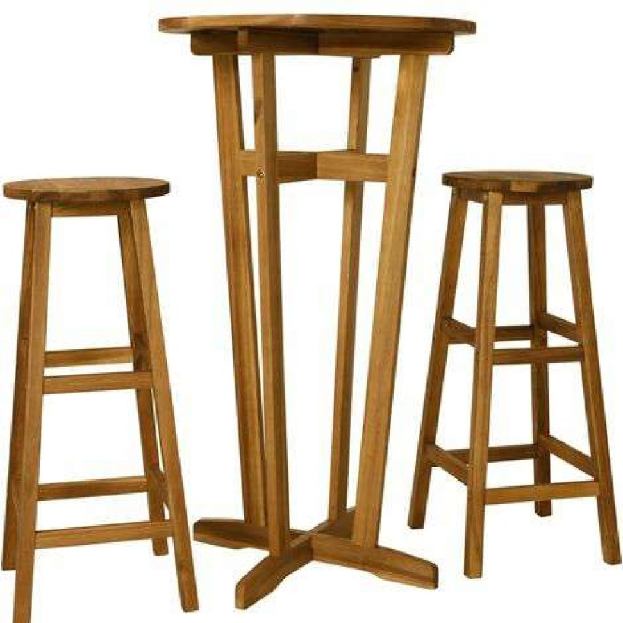 Table Haute Et Bar * | Grosses Soldes True Deal Ensemble De Bar 3 Pcs Bois D'Acacia Massif