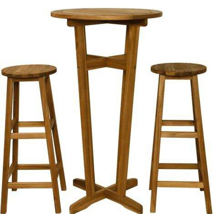 Table Haute Et Bar * | Grosses Soldes True Deal Ensemble De Bar 3 Pcs Bois D'Acacia Massif