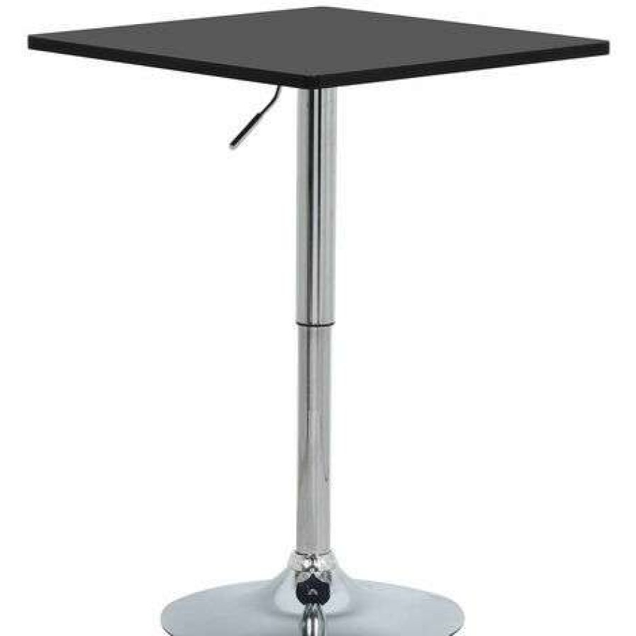 Table Haute Et Bar * | Meilleur Prix Helloshop26 Table De Bar Carree Avec Pietement Trompette Reglable En Hauteur Noir Noir