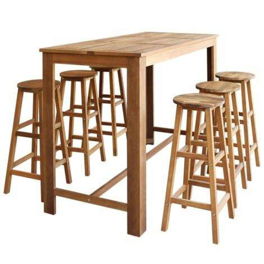 Table Haute Et Bar * | Budget Topdeal Table Et Tabourets De Bar 7 Pcs Bois D'Acacia Massif