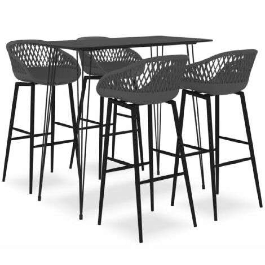 Table Haute Et Bar * | Bon Marche True Deal Ensemble De Bar 5 Pcs Noir Et Gris