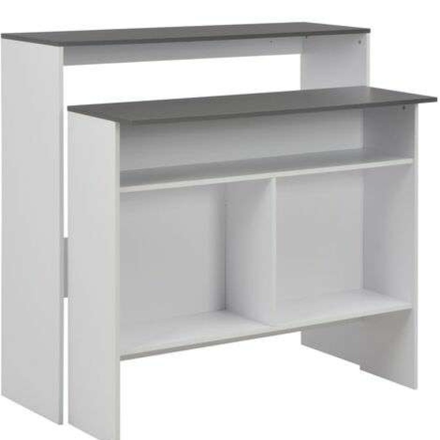 Table Haute Et Bar * | Meilleure Vente True Deal Table De Bar Avec 2 Dessus De Table Blanc Et Gris 130X40X120 Cm