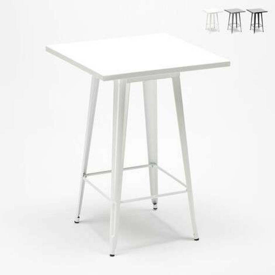 Table Haute Et Bar * | Remise Ahd Amazing Home Design Table Haute Pour Tabourets Tolix Acier Et Metal Industriel 60 60 Nut | Couleur: Blanc