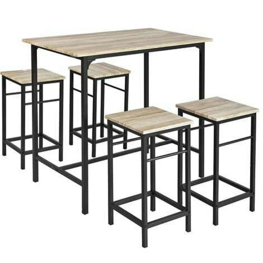 Table Haute Et Bar * | Top 10 Oobest Ensemble Table De Bar Bistrot + 4 Chaises Avec Repose-Pieds Table Mange-Debout Table Haute Cuisine