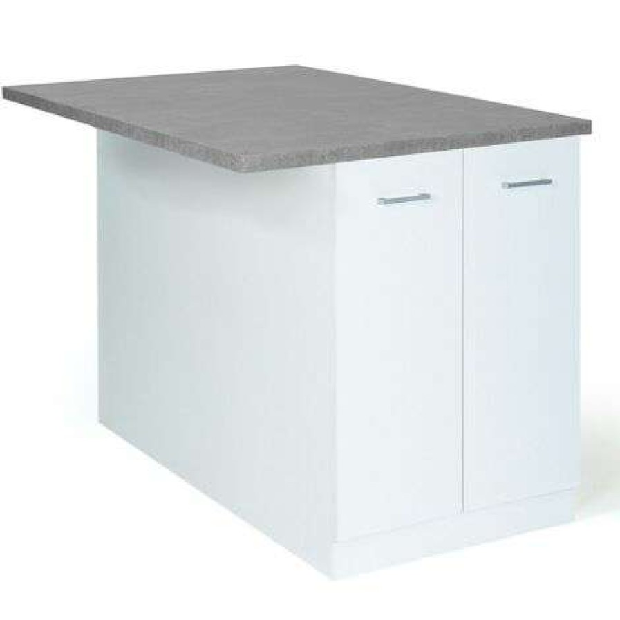 Table Haute Et Bar * | Sortie Idmarket Ilot Central Ivo 120 Cm Blanc Avec Plan De Travail Effet Beton Blanc