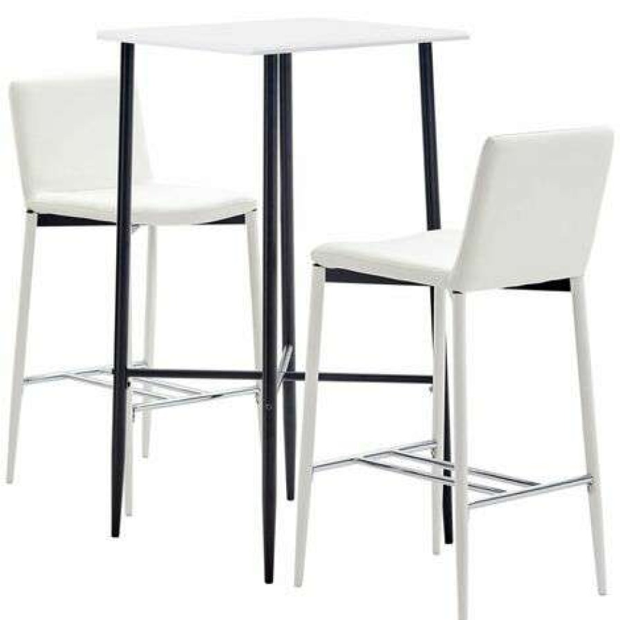 Table Haute Et Bar * | Remise Asupermall Ensemble De Bar 3 Pcs Similicuir Blanc