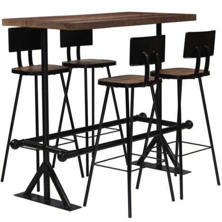 Table Haute Et Bar * | Acheter True Deal Mobilier De Bar 5 Pcs Bois De Recuperation Massif