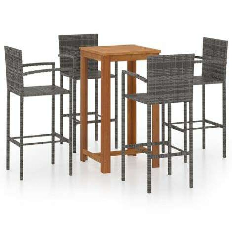 Table Haute Et Bar * | Acheter Hommoo Ensemble De Bar De Jardin 5 Pcs Gris