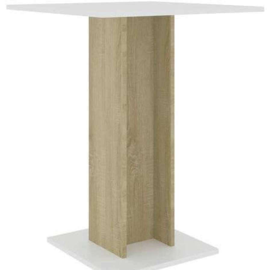 Table Haute Et Bar * | Meilleure Affaire Happyshopping Table De Bistro Blanc Et Chene Sonoma 60X60X75 Cm Agglomere