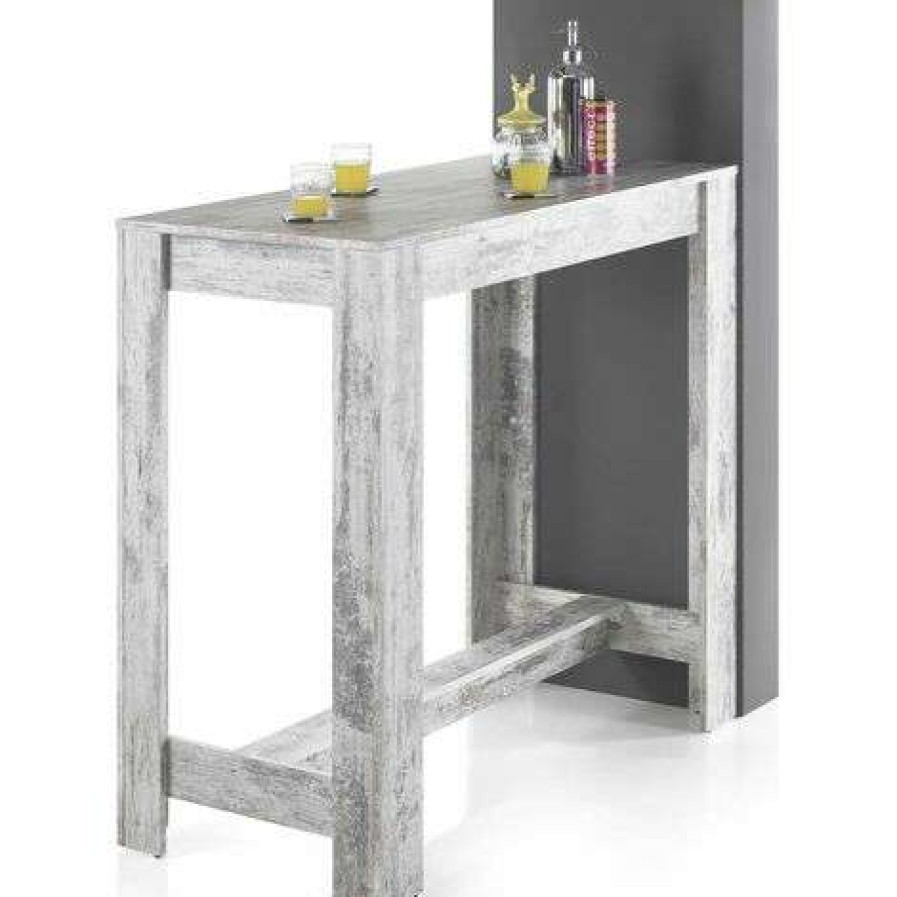 Table Haute Et Bar * | Acheter Altobuy Adrian Table Bar 120Cm Effet Bois Blanc Vieilli Blanc