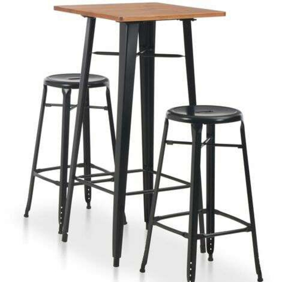 Table Haute Et Bar * | Budget Vidaxl Mobilier De Bar 3 Pcs Acier Noir Noir