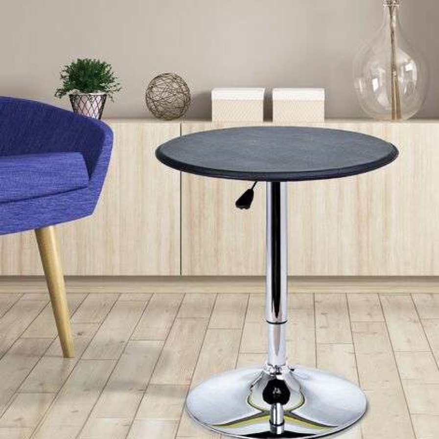 Table Haute Et Bar * | Meilleure Affaire Homcom Table De Bar Table Bistro Chic Style Contemporain Table Ronde Hauteur Reglable 67-93 Cm O 63 Cm Plateau Pivotant 360 Metal Chrome Pvc Noir