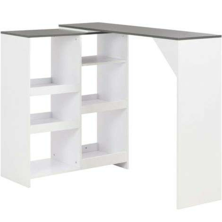 Table Haute Et Bar * | Promo Asupermall Table De Bar Avec Tablette Amovible Blanc 138 X 40 X 120 Cm