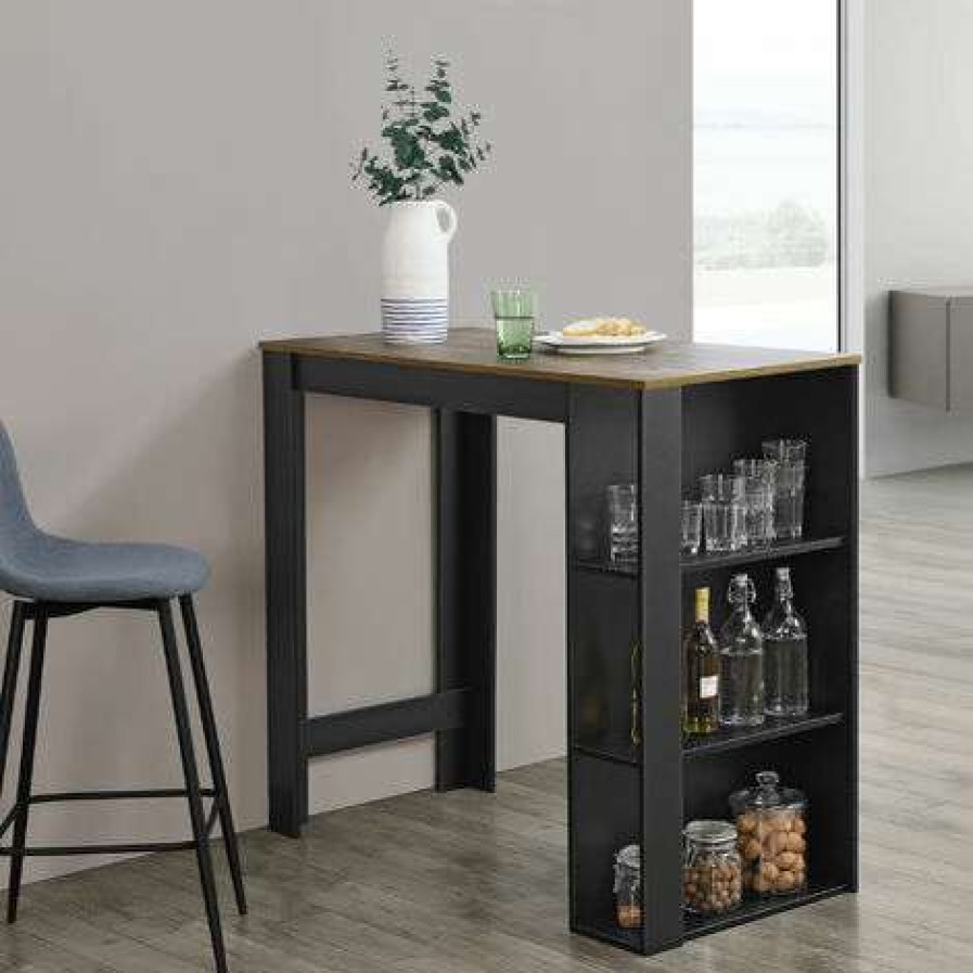 Table Haute Et Bar * | Grosses Soldes Table De Bar Danderyd 3 Etageres 120X60X106 Cm Noir Chene Fonce [En.Casa]