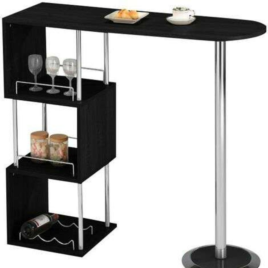 Table Haute Et Bar * | Vente Flash Vente-Unique.Com Meuble De Bar Aliseto Mdf & Metal Chrome Noir Noir