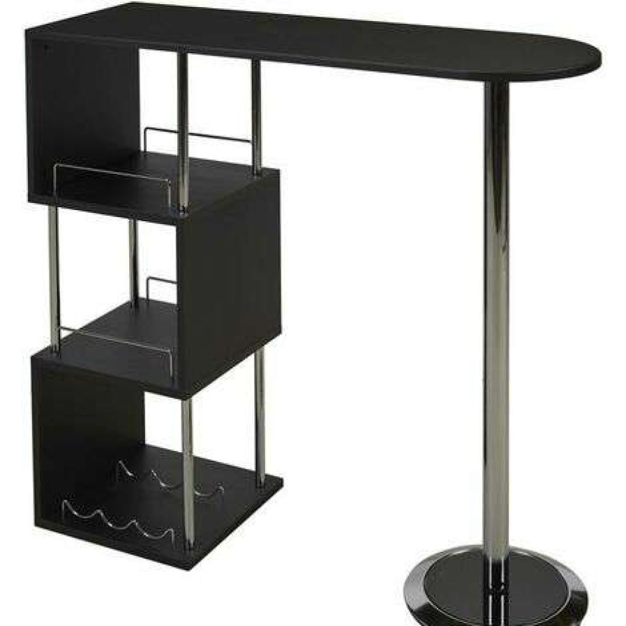 Table Haute Et Bar * | Vente Flash Vente-Unique.Com Meuble De Bar Aliseto Mdf & Metal Chrome Noir Noir