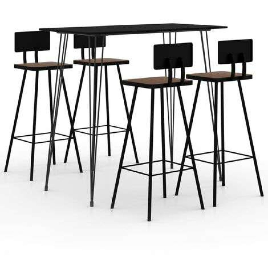 Table Haute Et Bar * | De Gros True Deal Ensemble De Bar 5 Pcs, 1 Table Et 4 Tabourets De Bar Noir