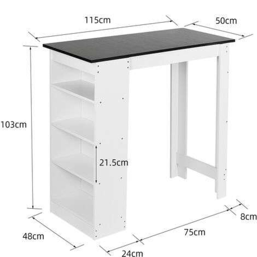 Table Haute Et Bar * | Les Meilleures Critiques De Skecten Table De Bar Avec Rangement Table Bistro Haut Avec 4 Etageres Panneaux De Particules 110 X 50 X 103 Cm Blanc + Noir