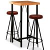 Table Haute Et Bar * | Budget Youthup Ensemble De Bar 3 Pcs Bois D'Acacia Massif Et Cuir Veritable Brun