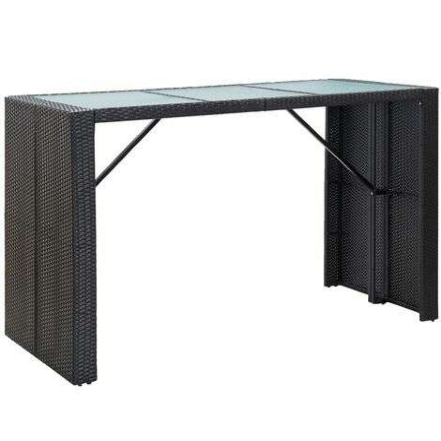 Table Haute Et Bar * | Coupon Inlife Meuble De Bar De Jardin 7 Pcs Et Coussins Resine Tressee Noir Noir