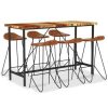 Table Haute Et Bar * | Coupon Topdeal Ensemble De Bar 7 Pcs Bois De Recuperation Et Cuir Veritable Ff3053447_Fr