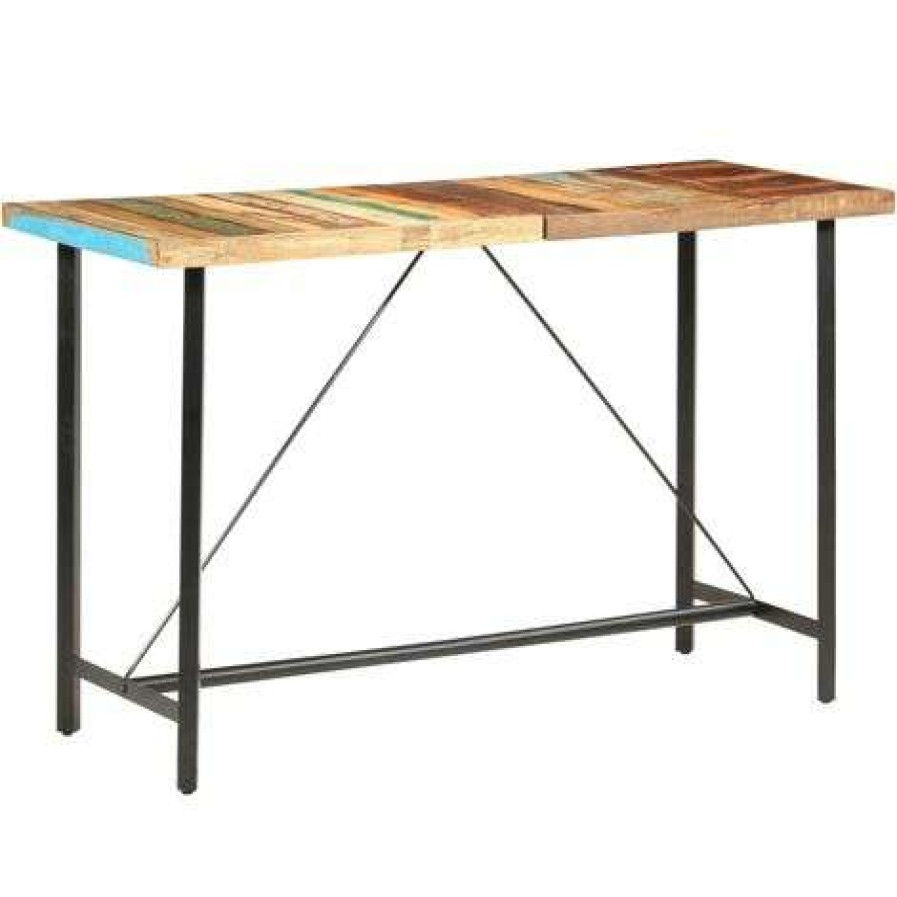 Table Haute Et Bar * | Coupon Topdeal Ensemble De Bar 7 Pcs Bois De Recuperation Et Cuir Veritable Ff3053447_Fr