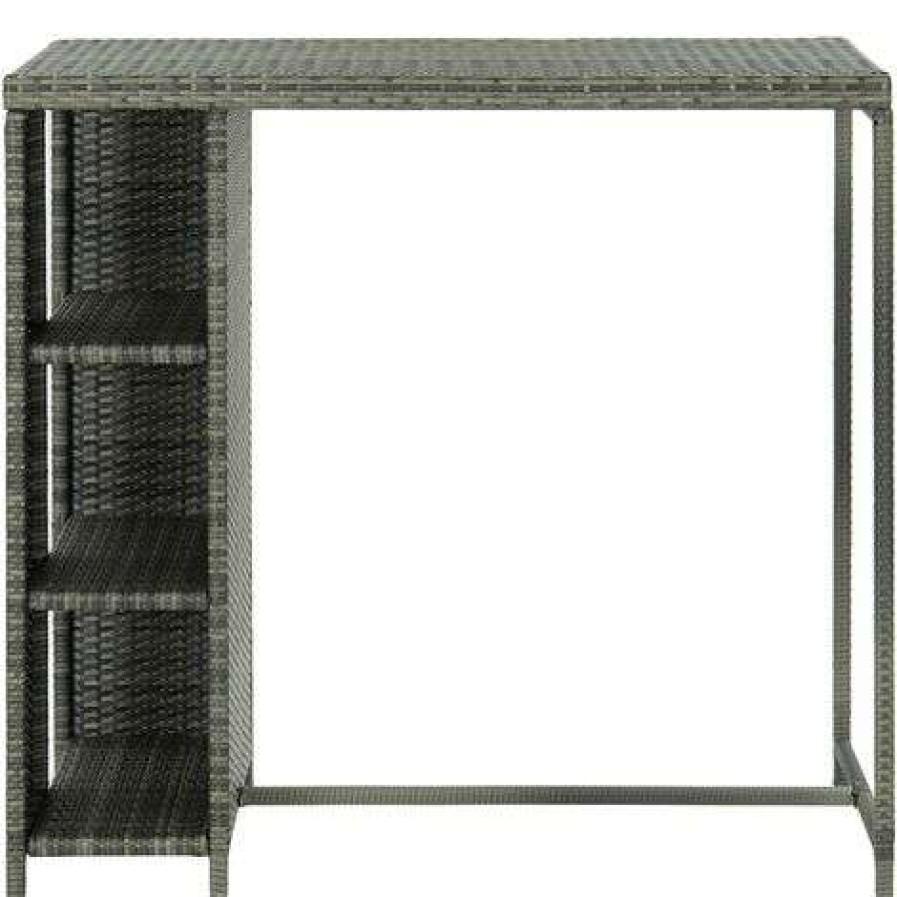 Table Haute Et Bar * | De Gros Supermarket Table De Bar Avec Rangement 120X60X110 Cm Resine Tressee Gris