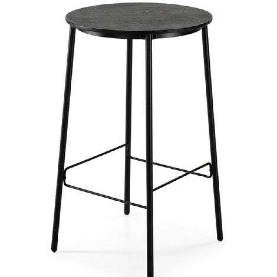 Table Haute Et Bar * | Grosses Soldes Les Tendances Table Haute Ronde Bois Massif Et Pieds Metal Noir Lava 70 Cm