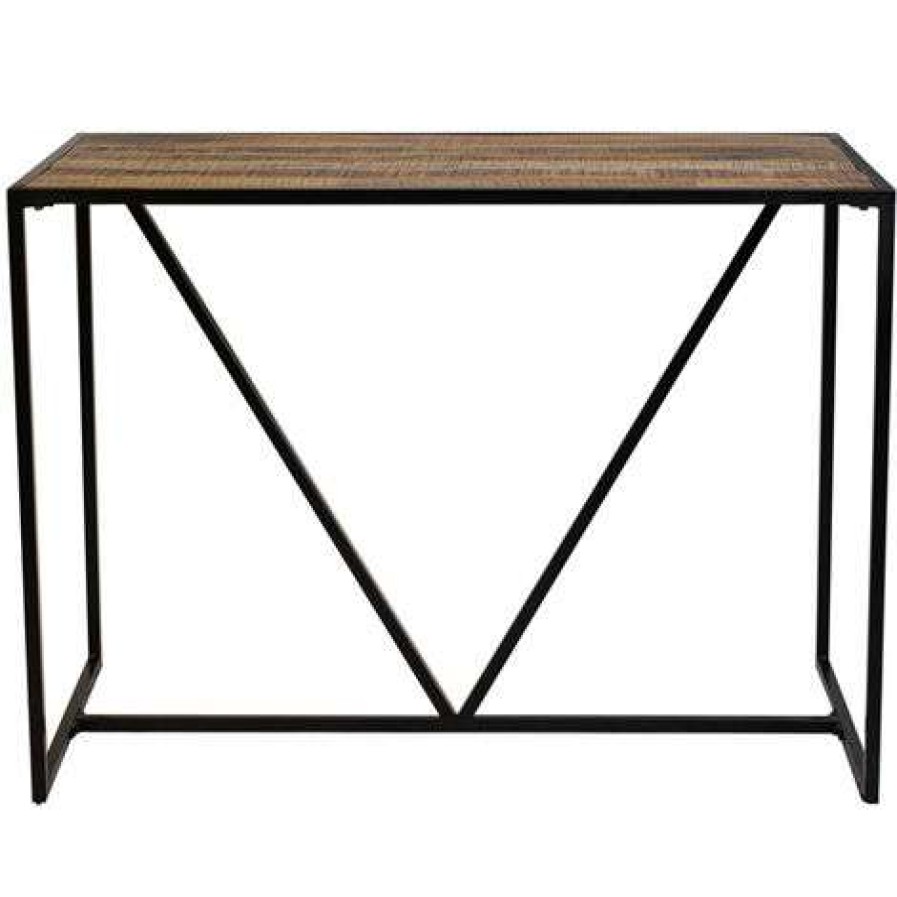 Table Haute Et Bar * | De Gros Meuble House Mange-Debout Industriel Metal Noir Et Bois Massif Jack Marron