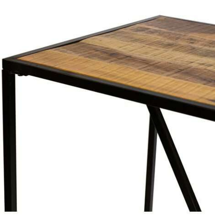 Table Haute Et Bar * | De Gros Meuble House Mange-Debout Industriel Metal Noir Et Bois Massif Jack Marron