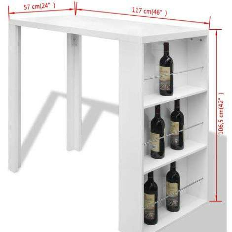 Table Haute Et Bar * | Offres Asupermall Table De Bar Mdf Avec Casier A Bouteilles Blanc Haut Brillance