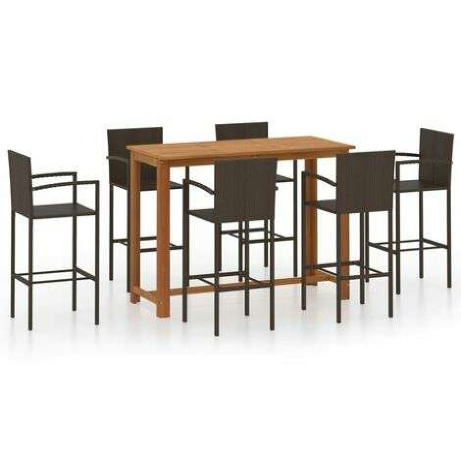 Table Haute Et Bar * | Nouveau Youthup Ensemble De Bar De Jardin 7 Pcs Marron Brun