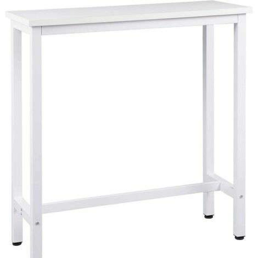 Table Haute Et Bar * | Meilleure Affaire Helloshop26 Table De Bar Table De Bistrot Structure En Metal Plateau En Agglomere Table Haute Table A Manger 100 Cm Blanc Blanc