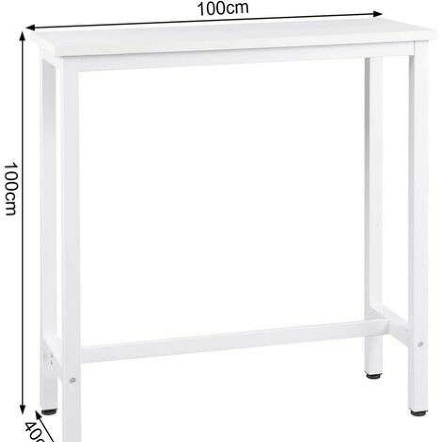 Table Haute Et Bar * | Meilleure Affaire Helloshop26 Table De Bar Table De Bistrot Structure En Metal Plateau En Agglomere Table Haute Table A Manger 100 Cm Blanc Blanc