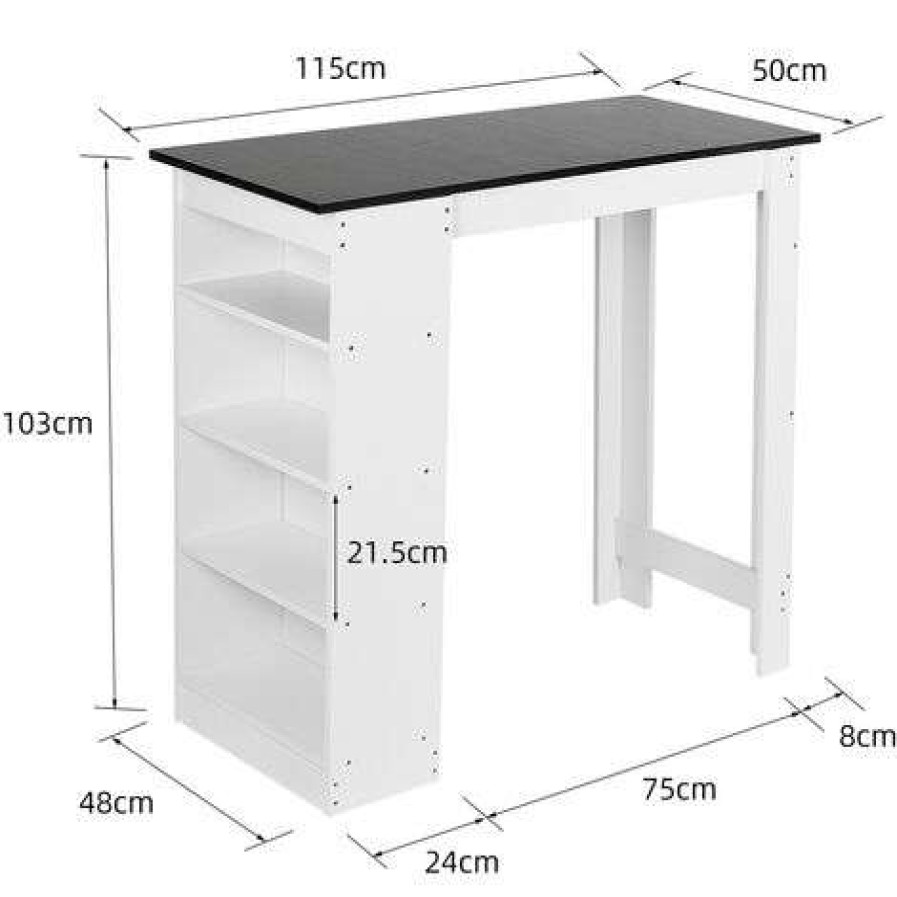 Table Haute Et Bar * | Grosses Soldes Skecten Table Bar Avec Rangements, Panneaux De Particules Melamines, 115 X 50 X 103Cm (Lxpxa), Blanc + Noir