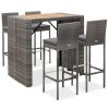 Table Haute Et Bar * | Bon Marche Inlife Ensemble De Bar 5 Pcs Resine Tressee Et Bois D'Acacia Gris