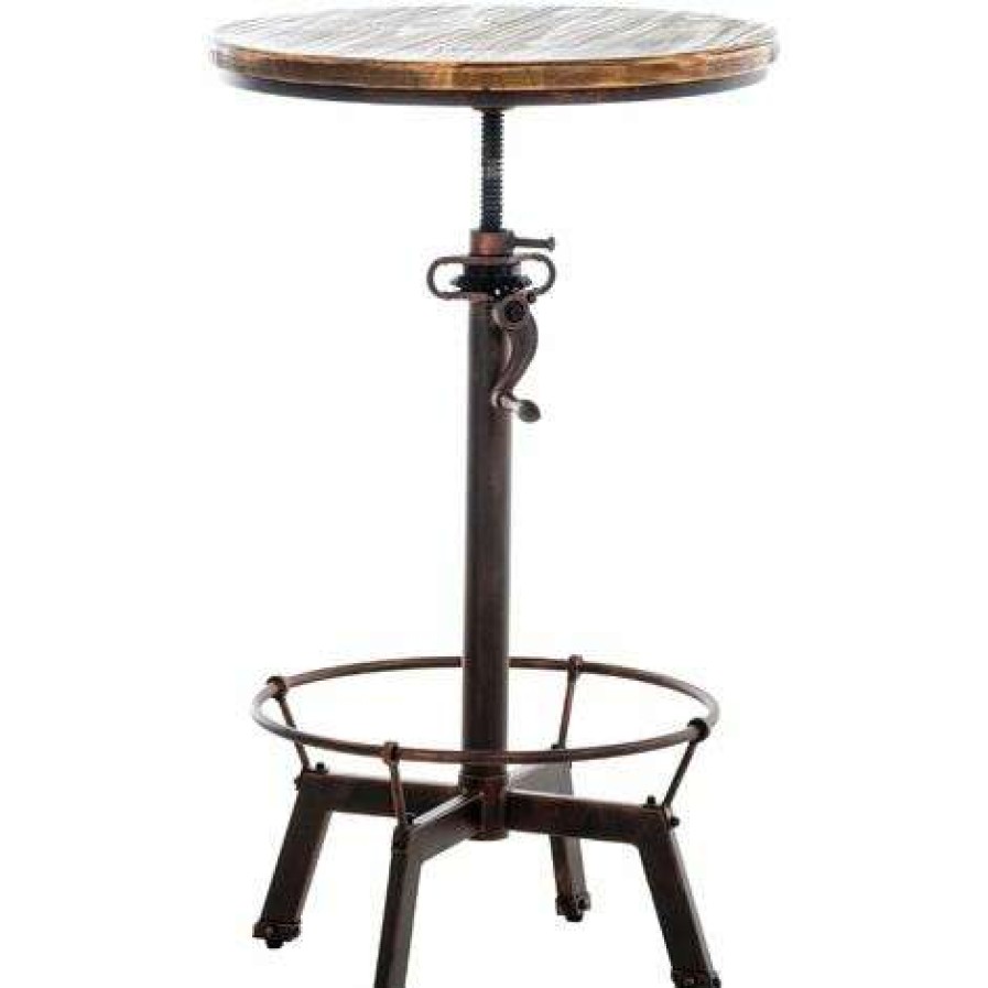 Table Haute Et Bar * | Bon Marche Decoshop26 Table Haute En Bois Massif Et Metal Bronze Hauteur Reglable Style Industriel Noir