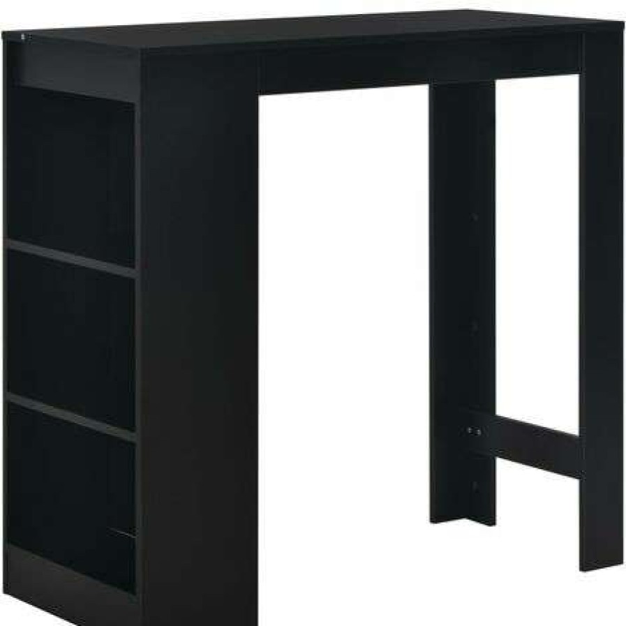 Table Haute Et Bar * | Le Moins Cher Happyshopping Table De Bar Avec Etagere Noir 110X50X103 Cm