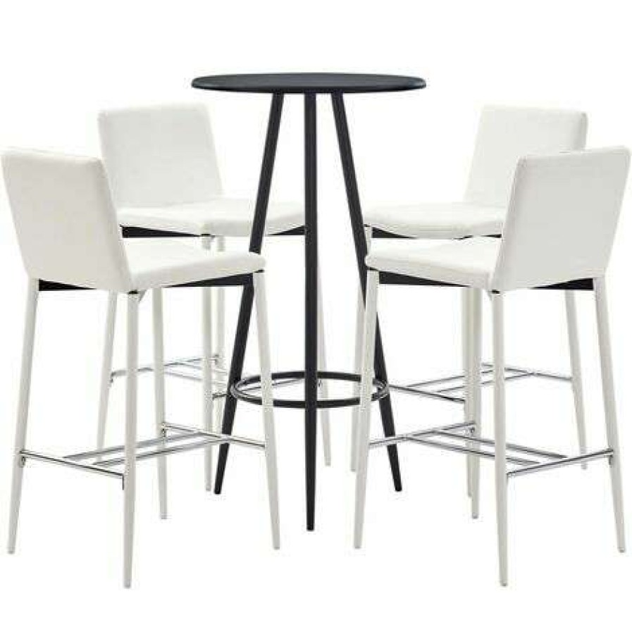 Table Haute Et Bar * | Meilleure Vente Hommoo Ensemble De Bar 5 Pcs Similicuir Blanc Hdv21887