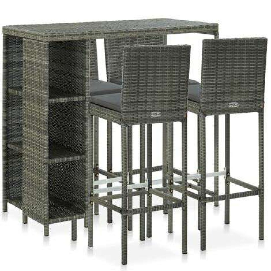 Table Haute Et Bar * | Les Meilleures Critiques De Inlife Meuble De Bar De Jardin 5 Pcs Et Coussins Resine Tressee Gris