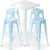 Table Haute Et Bar * | Remise Privatefloor Table De Bar Blanche + X4 Tabourets De Bar En Acier Mat Set Bistrot Stylix Design Industriel Nouvelle Edition Bleu Clair Bleu Clair