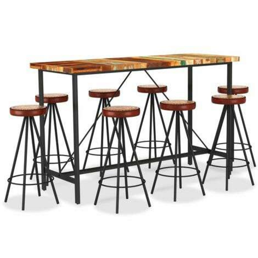 Table Haute Et Bar * | Meilleure Vente Vidaxl Ensemble De Bar 9 Pcs Bois De Recuperation Et Brun