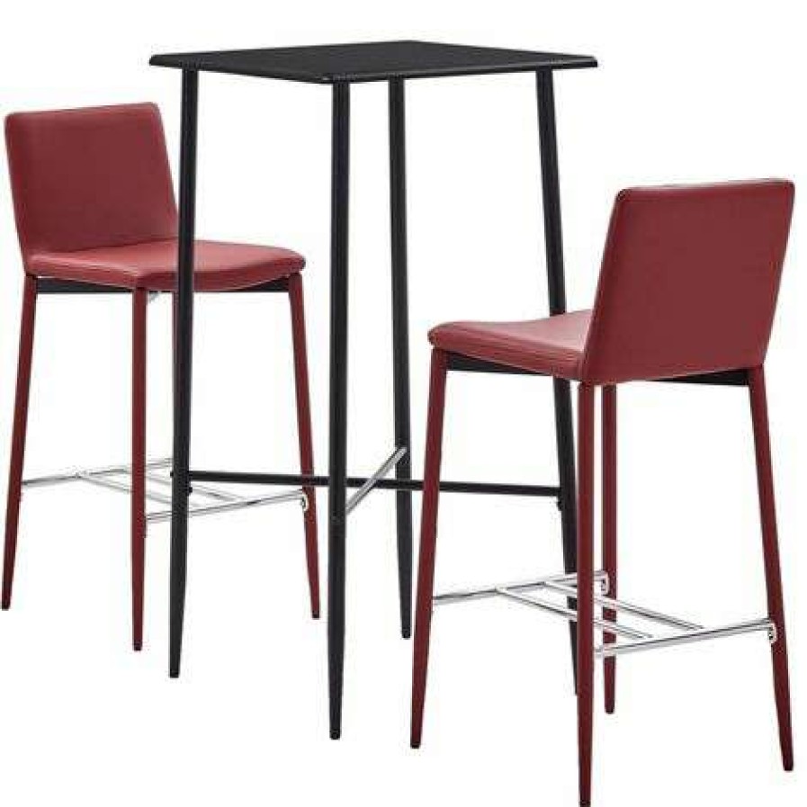 Table Haute Et Bar * | Tout Neuf Hommoo Ensemble De Bar 3 Pcs Similicuir Rouge Bordeaux Hdv22096