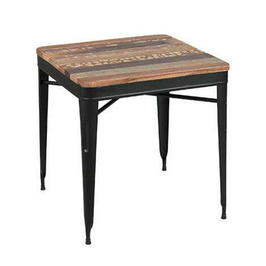 Table Haute Et Bar * | Grosses Soldes M-S Table Carree 77 Cm En Bois Recycle Marron Et Acier Noir