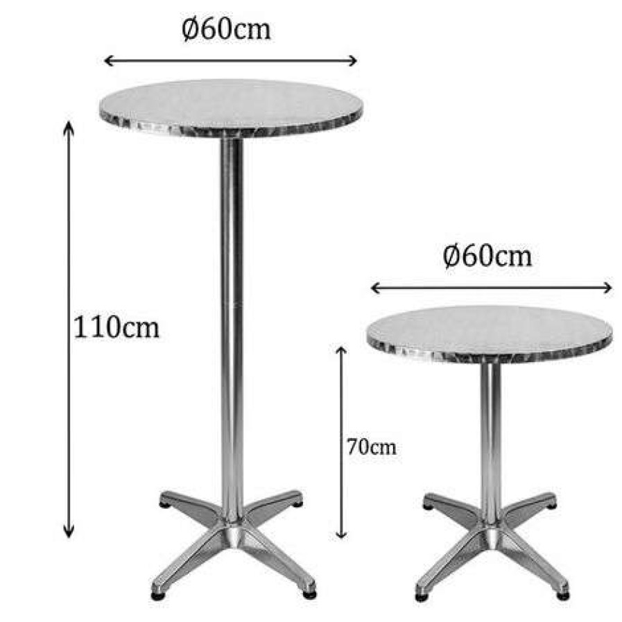 Table Haute Et Bar * | Grosses Soldes Bathrins Table Bistro Haute De Bar Aluminium O60Cm Reglage En Hauteur 70/110Cm Argent